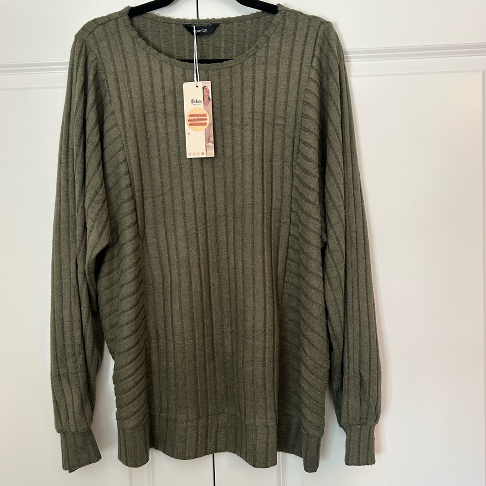 Plus Size Olive Ribbed Crewneck Sweater